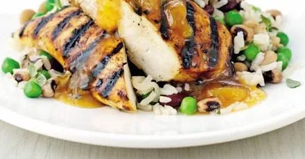 Rice & peas with mango chicken