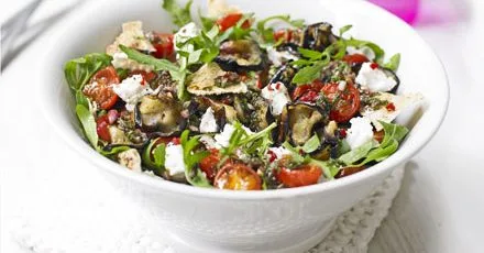 Roast aubergine with goat's cheese & toasted flatbread
