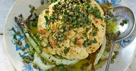 Roast cauliflower with caper dressing