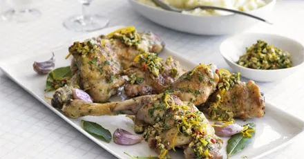 Roast chicken with salsa & garlic mash