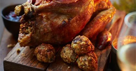 Roast guinea fowl with chestnut, sage & lemon stuffing