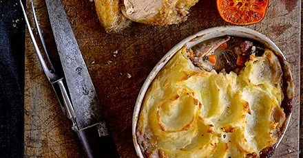 Roast guinea fowl crown with leg ‘shepherd’s pie’