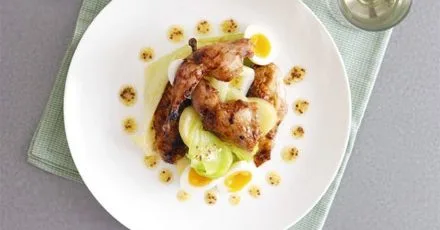 Roast quail, tangled leek & potato vinaigrette