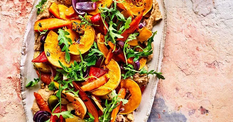 Roast squash & hummus winter salad