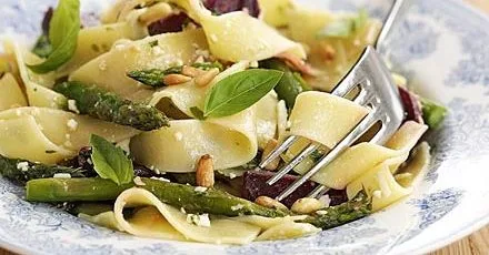 Roast veg pasta with Cheshire pesto