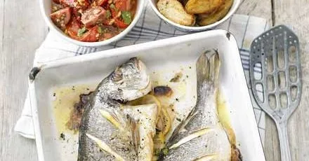 Roast whole fish with salsa romesco