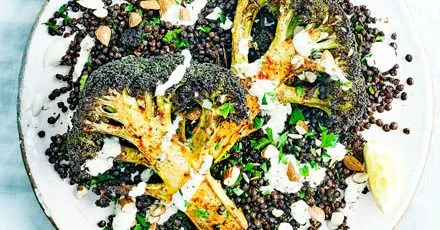 Roasted broccoli, puy lentils & tahini yogurt