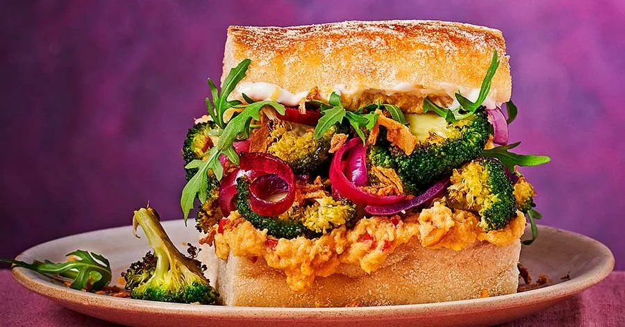 Roasted broccoli, red onion & peanut crunch sandwich