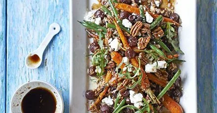 Roasted grape, carrot & wild rice salad with balsamic maple dressing