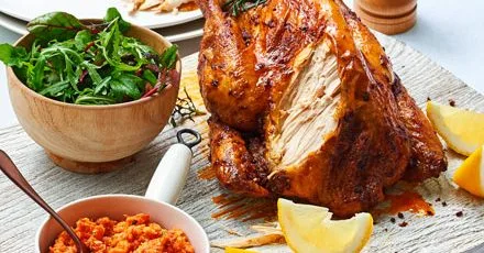 Roasted guinea fowl with romesco