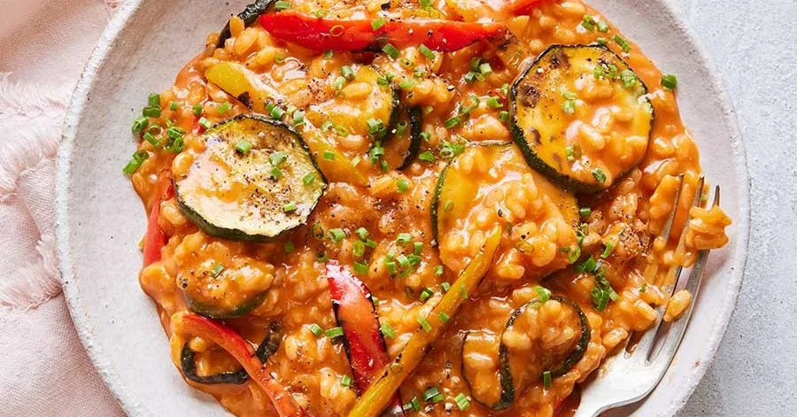 Roasted vegetable cheese & cheat's tomato risotto