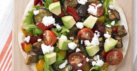 Roasted vegetable & feta tostada