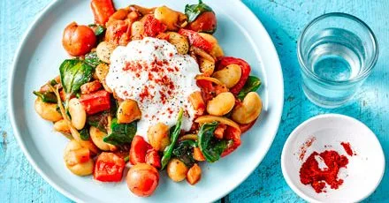 Rustic beans & spinach with garlic yogurt