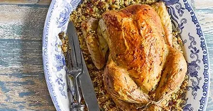 Saffron butter chicken with date & couscous stuffing