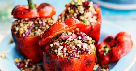 Salad-stuffed blackened peppers