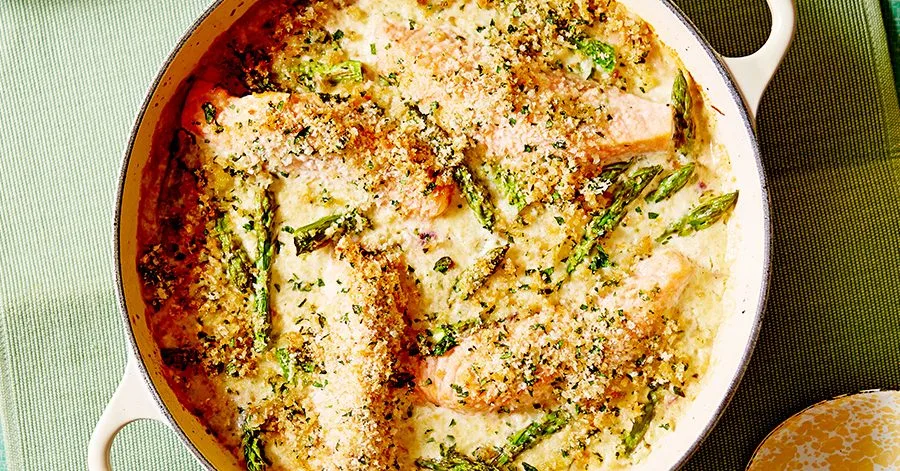 Salmon & asparagus one-pot gratin