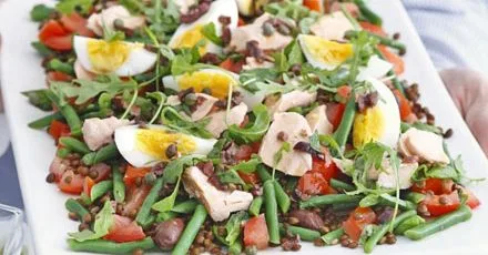 Salmon & puy lentil salad with olive dressing