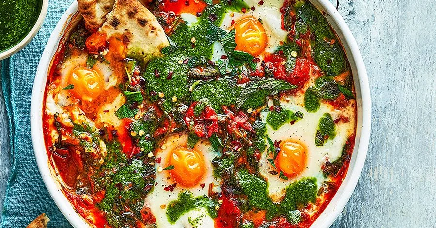Salsa verde baked eggs