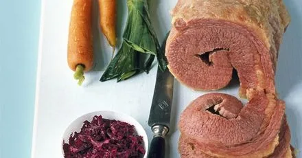 Salt beef with beetroot & horseradish relish