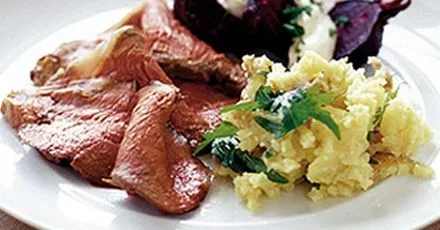 Salt crust sirloin with roasted beetroot & horseradish cream