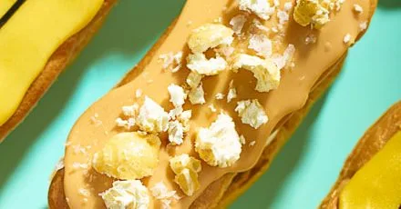 Salted caramel & popcorn eclairs