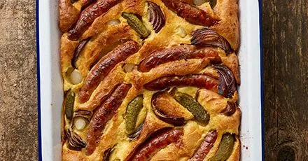 Sausage, gherkin & pickled onion toad-in-the-hole