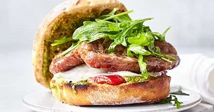Sausage sandwich with pesto