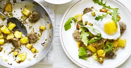 Scandi-style sausage hash with pickled beetroot