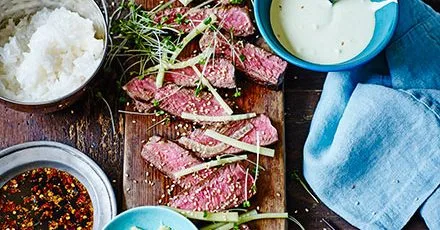 Seared sirloin with Japanese dips