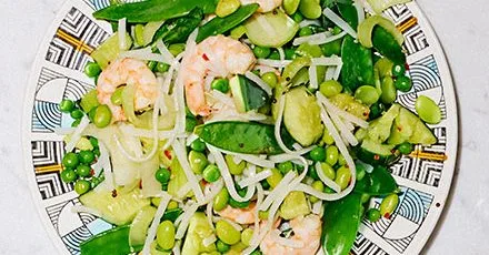 Sesame prawn & smacked cucumber rice noodles