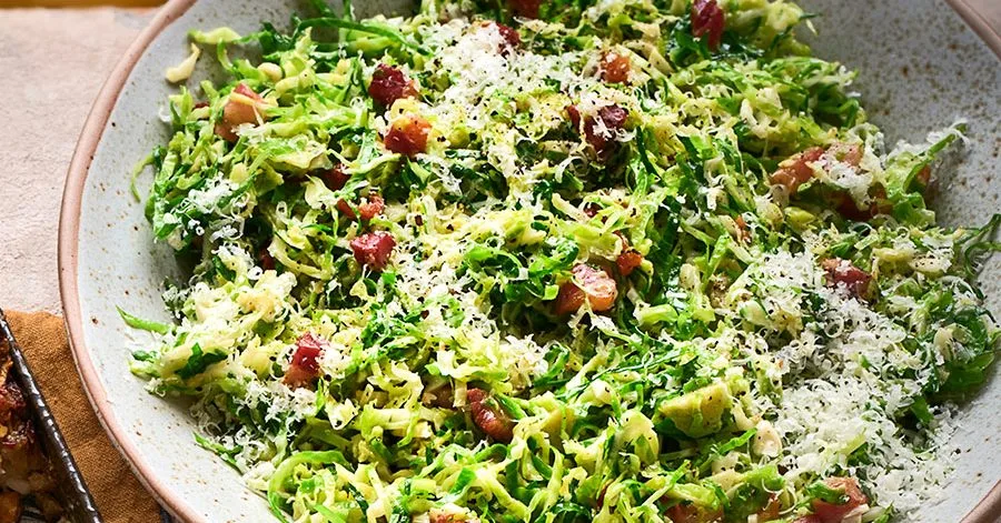 Shredded carbonara sprouts