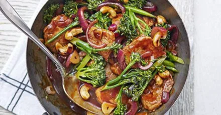 Sichuan pork, broccoli & cashew stir-fry