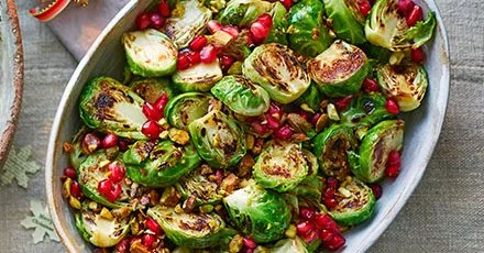 Sizzled sprouts with pistachios & pomegranate