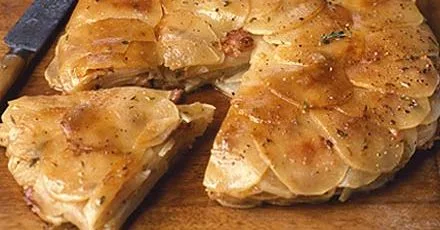 Sliced turnip & bacon bake