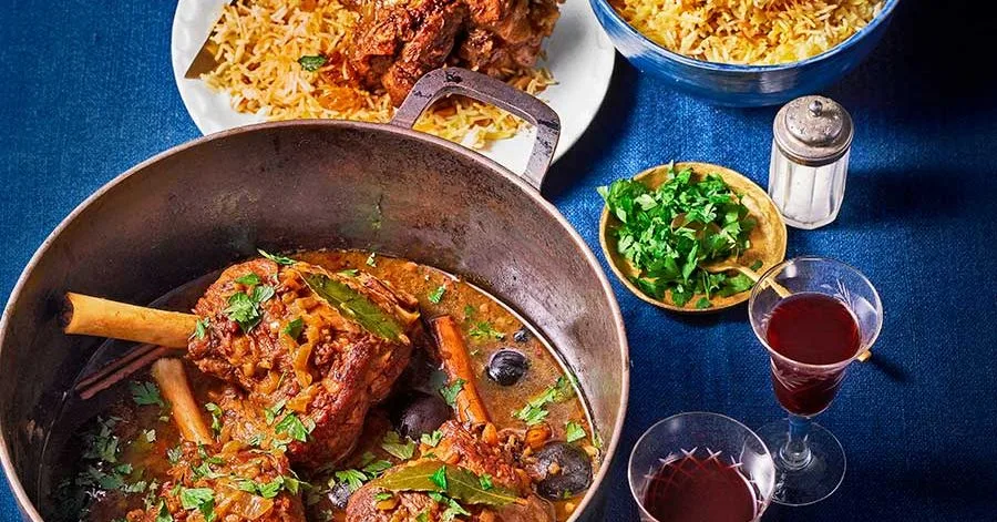 Slow-braised lamb shanks with dried limes & barberries