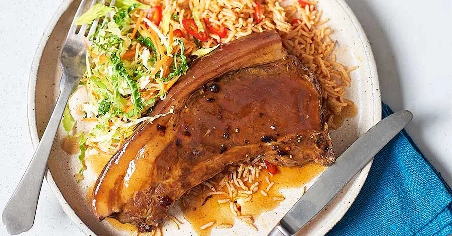 Slow-cooked sticky pork chops