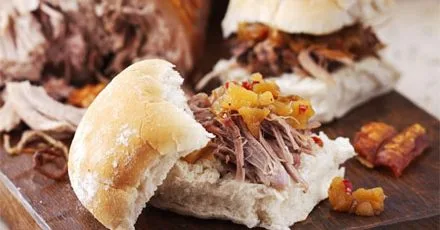 Slow-roast pork rolls with apple chilli chutney
