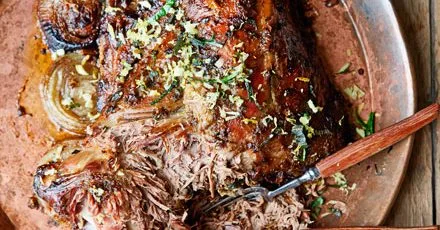 Slow-roasted shoulder of lamb