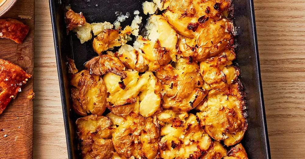 Smashed roasted new potatoes