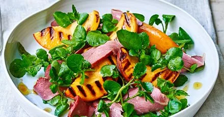 Smoked duck & grilled peach salad