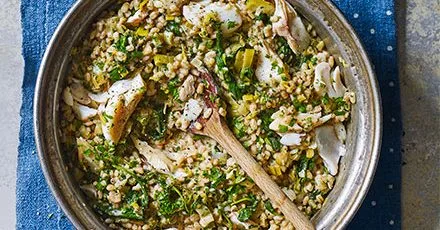 Smoked haddock, leek & barley ‘risotto’