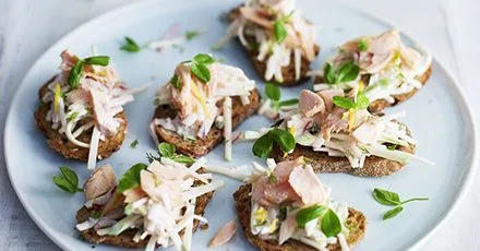 Smoked trout & radish remoulade tartines