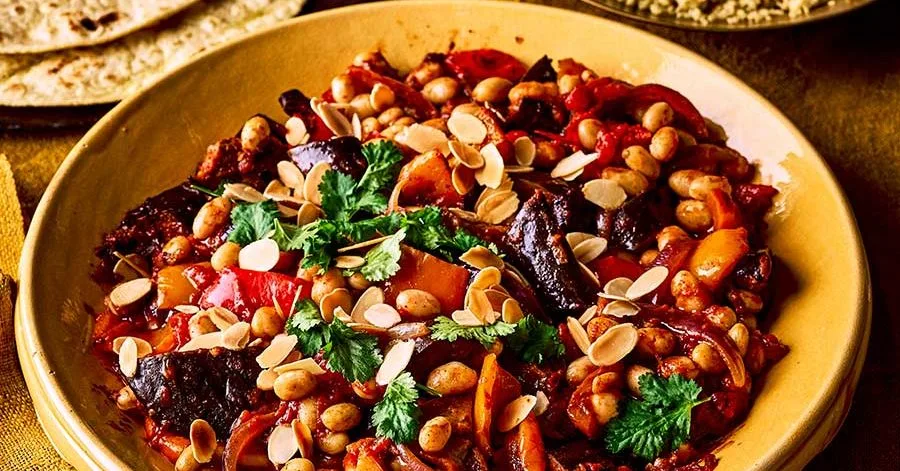 Smoky aubergine & pepper tagine
