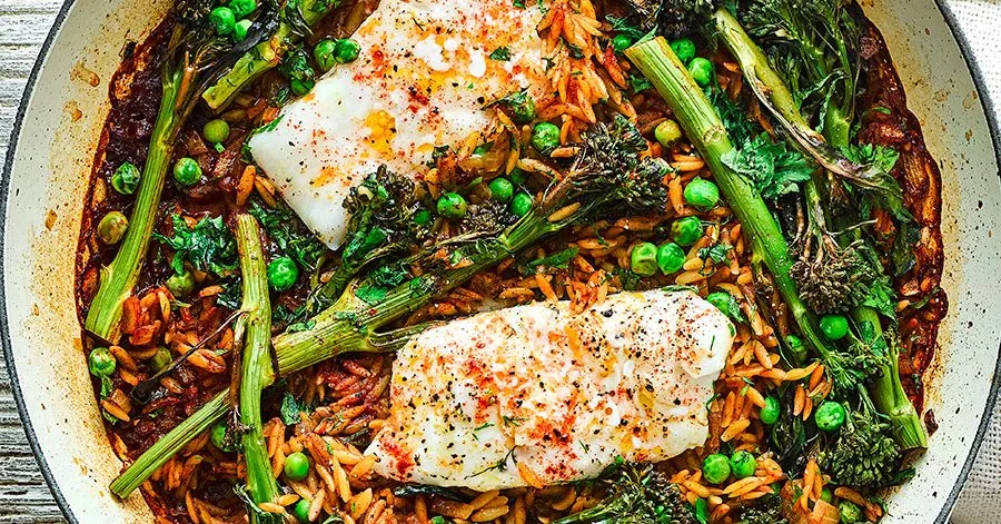 Smoky cod, broccoli & orzo bake