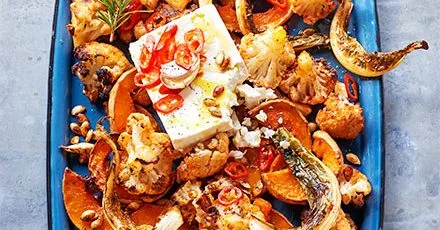 Smoky roasted veg, marinated feta & lime
