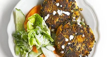 Smoky sweet potato & bean cakes with citrus salad