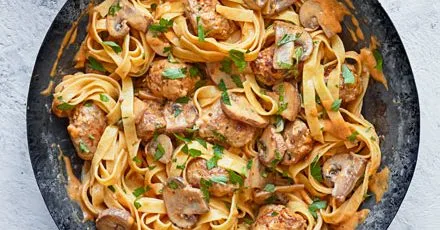 Speedy sausage stroganoff tagliatelle
