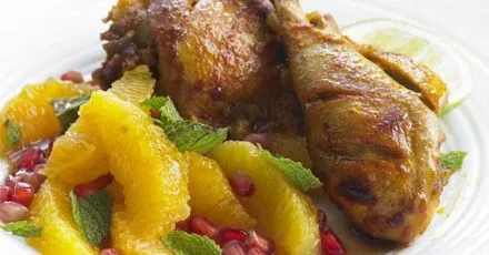Spice-rubbed chicken with pomegranate salad