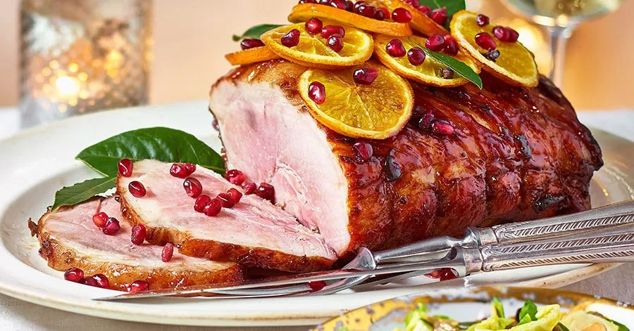 Spiced pomegranate & orange glazed ham