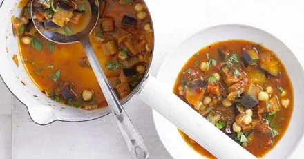 Spicy harissa, aubergine & chickpea soup